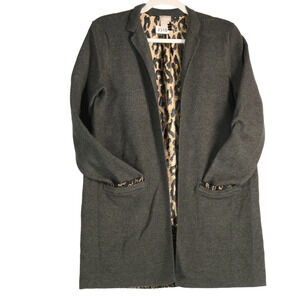 Chico's Blazer Jacket Women Small Gray Wild Print Open Front Cardigan Style